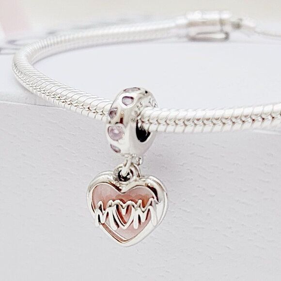 Pandora Mom Script Heart Dangle Charm - Picture 3 of 7
